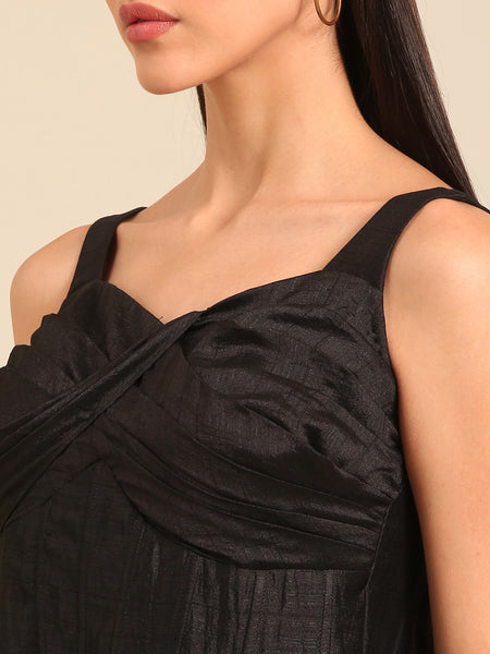 Black Bemberg Silk Maxi Dress (The Midnight-Honey) - AS0753