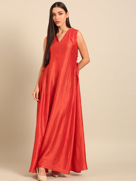 Rust Orange Bemberg Silk Maxi Dress (The Roasted Amber) - AS0755