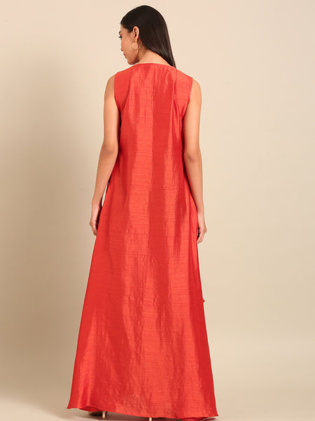 Rust Orange Bemberg Silk Maxi Dress (The Roasted Amber) - AS0755