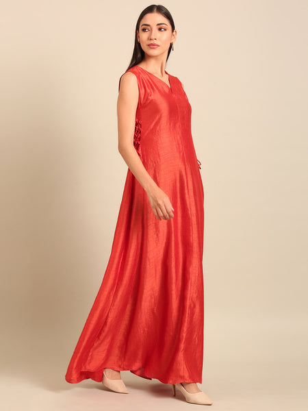 Rust Orange Bemberg Silk Maxi Dress (The Roasted Amber) - AS0755