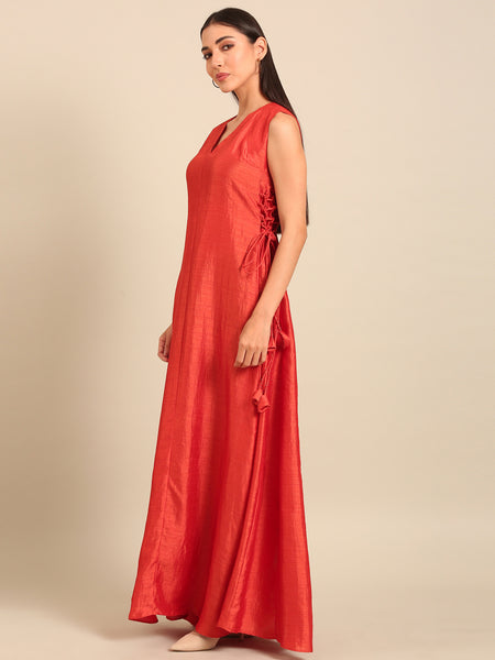 Rust Orange Bemberg Silk Maxi Dress (The Roasted Amber) - AS0755