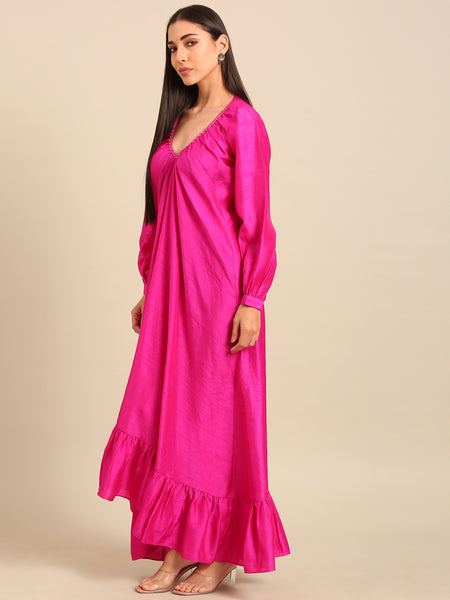 Fuschia Pink Bemberg Silk Dress (Fuschia-Glaze & Wild-Berry) - AS0756