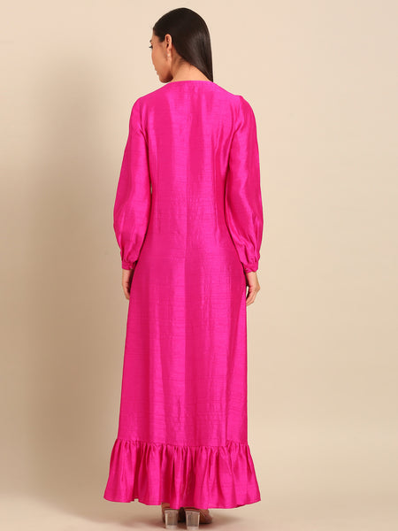 Fuschia Pink Bemberg Silk Dress (Fuschia-Glaze & Wild-Berry) - AS0756