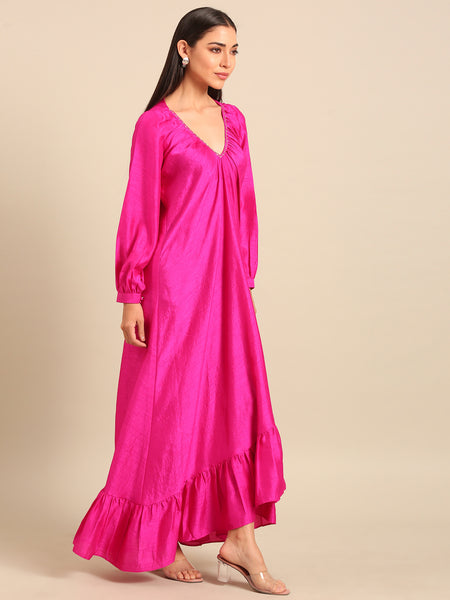 Fuschia Pink Bemberg Silk Dress (Fuschia-Glaze & Wild-Berry) - AS0756