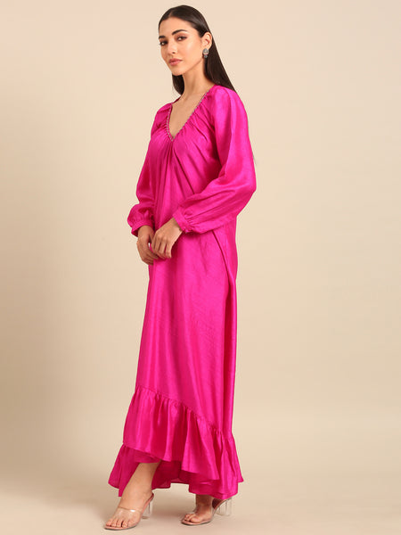 Fuschia Pink Bemberg Silk Dress (Fuschia-Glaze & Wild-Berry) - AS0756