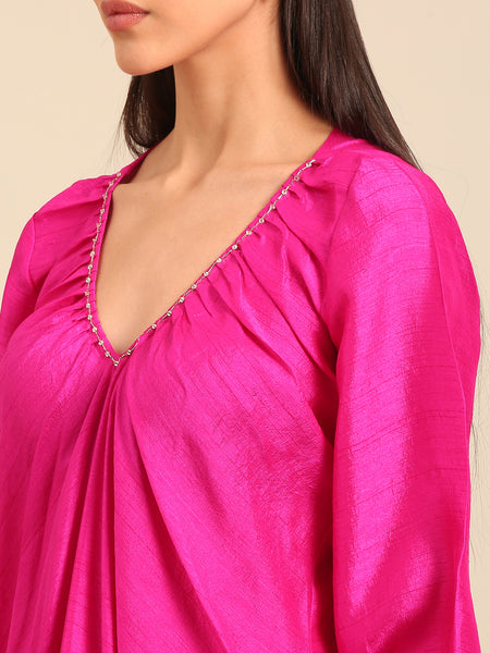 Fuschia Pink Bemberg Silk Dress (Fuschia-Glaze & Wild-Berry) - AS0756