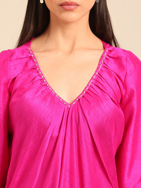 Fuschia Pink Bemberg Silk Dress (Fuschia-Glaze & Wild-Berry) - AS0756