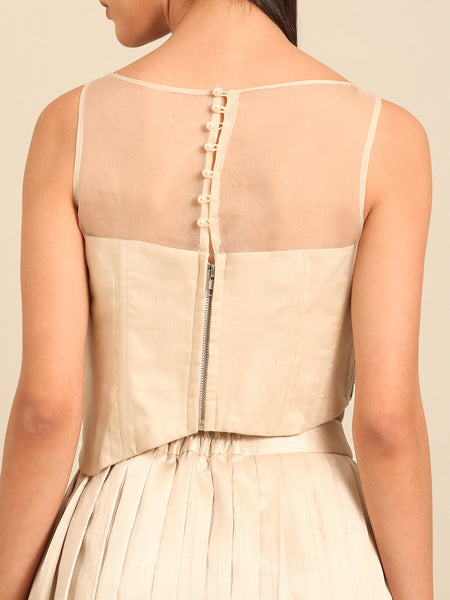 Beige Silk/Organza Blouse (The Ethereal Flora Vanguard) - ASBL0120