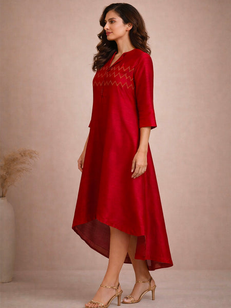 Red Bemberg Silk Dress (Red Velvet Espresso Meridian) - AS0360