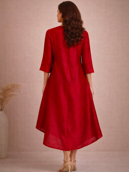 Red Bemberg Silk Dress (Red Velvet Espresso Meridian) - AS0360