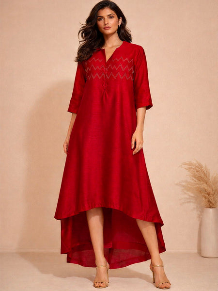 Red Bemberg Silk Dress (Red Velvet Espresso Meridian) - AS0360
