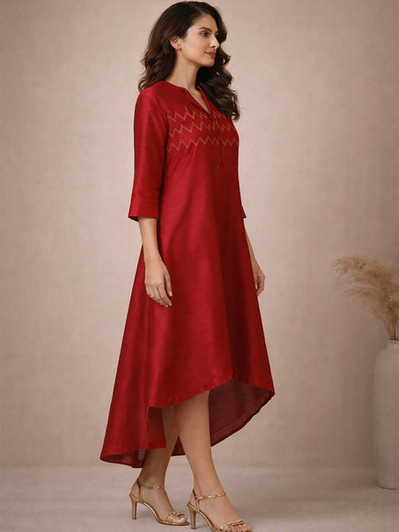 Red Bemberg Silk Dress (Red Velvet Espresso Meridian) - AS0360