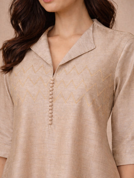 Beige Bemberg Silk Dress (Champagne Vanilla Ganache) - AS0760