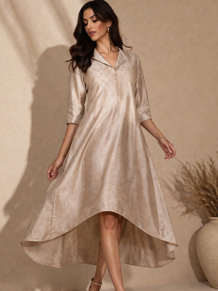 Beige Bemberg Silk Dress (Champagne Vanilla Ganache) - AS0760