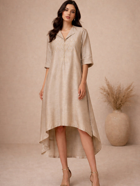 Beige Bemberg Silk Dress (Champagne Vanilla Ganache) - AS0760