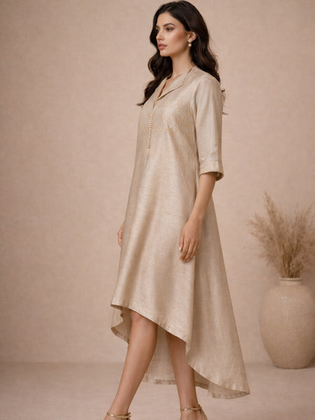 Beige Bemberg Silk Dress (Champagne Vanilla Ganache) - AS0760