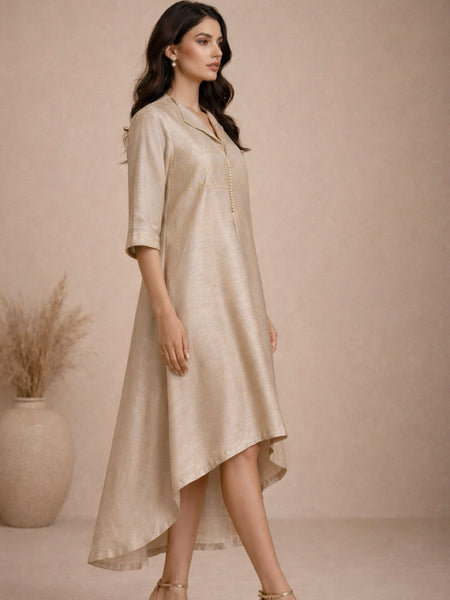Beige Bemberg Silk Dress (Champagne Vanilla Ganache) - AS0760