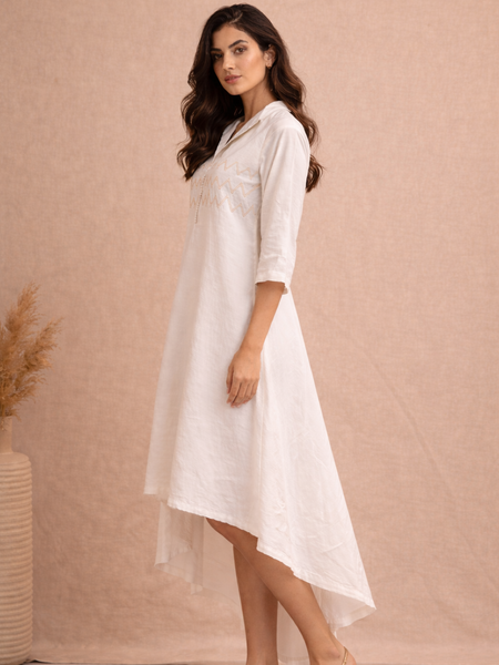 White Bemberg Silk Dress (Pearl Coconut Sovereign) - AS0745