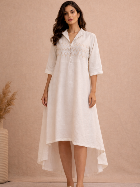 White Bemberg Silk Dress (Pearl Coconut Sovereign) - AS0745