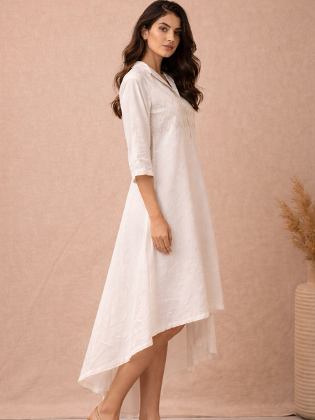 White Bemberg Silk Dress (Pearl Coconut Sovereign) - AS0745