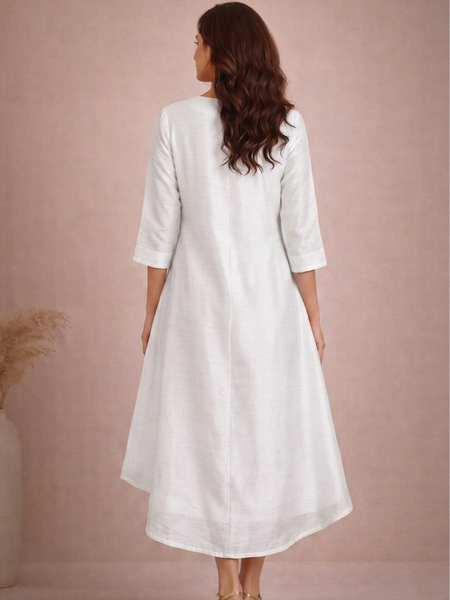 White Bemberg Silk Dress (Pearl Coconut Sovereign) - AS0745