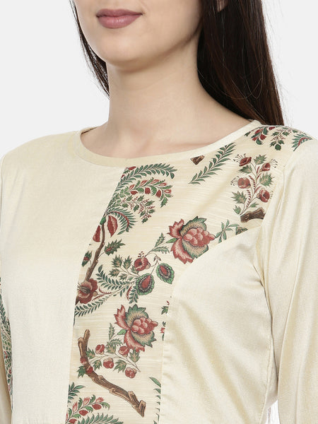 Beige Chanderi Print Dress - AS0109 - Asmi Shop
