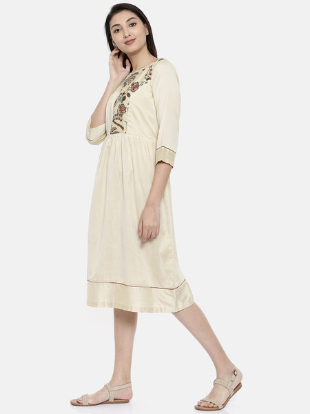 Beige Chanderi Print Dress - AS0109 - Asmi Shop