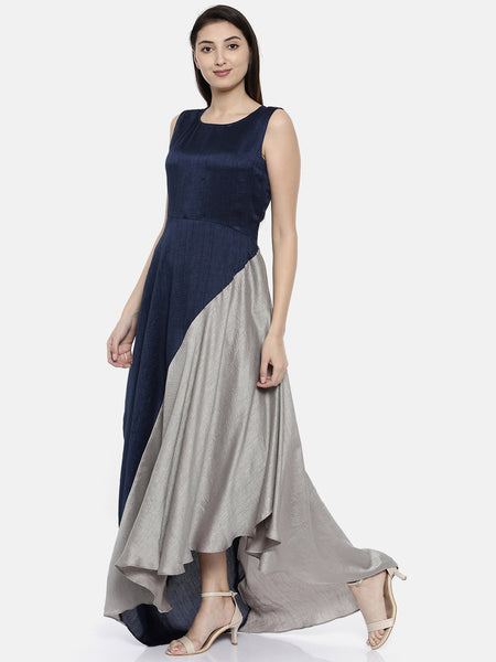 Blu/Grey Drape Dress - AS0122 - Asmi Shop