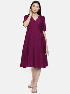 Wine Shoulder Pleat Dress - AS0141 - Asmi Shop