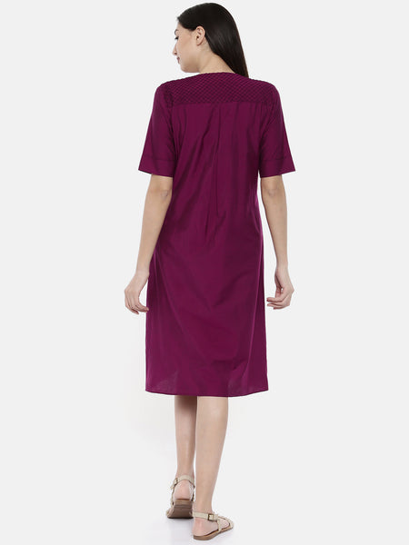 Wine Shoulder Pleat Dress - AS0141 - Asmi Shop