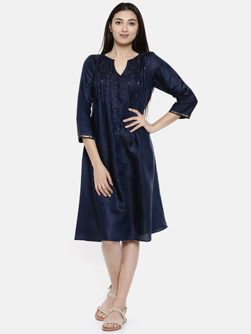 Blue Chamki Pleat Dress - AS0142 - Asmi Shop
