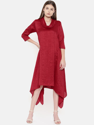 Red Cowl Neck Dress - AS0148 - Asmi Shop