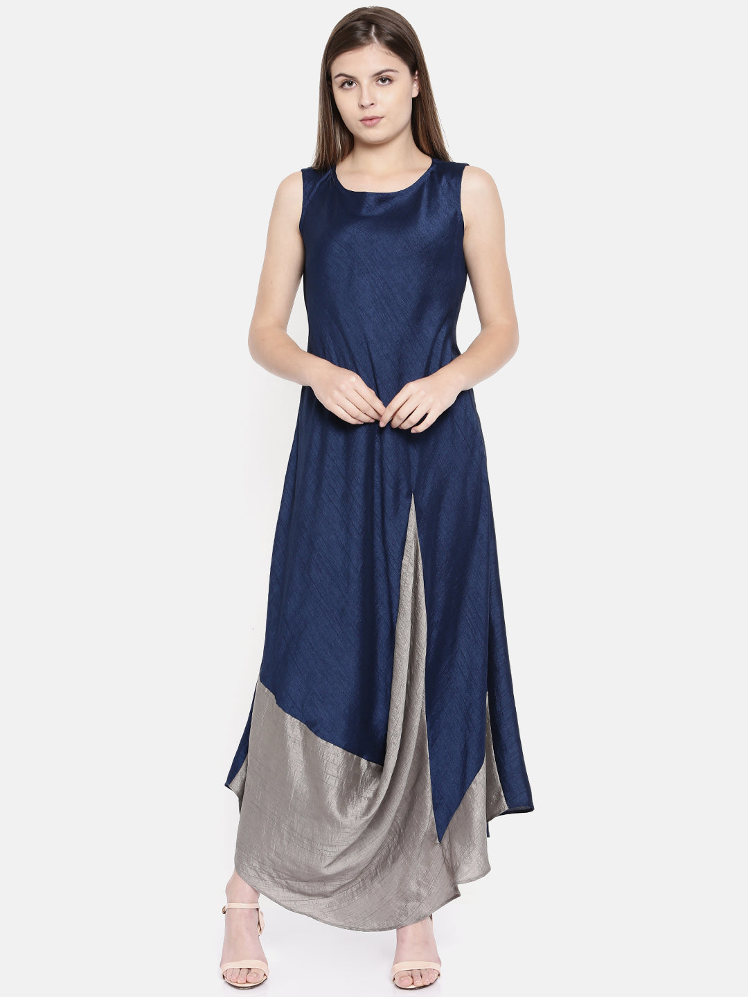 Blue Silver Drape Dress  - AS0173 - Asmi Shop