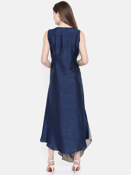 Blue Silver Drape Dress  - AS0173 - Asmi Shop
