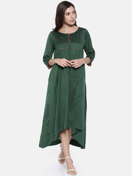 Green Cotton Silk Dress  - AS0196 - Asmi Shop