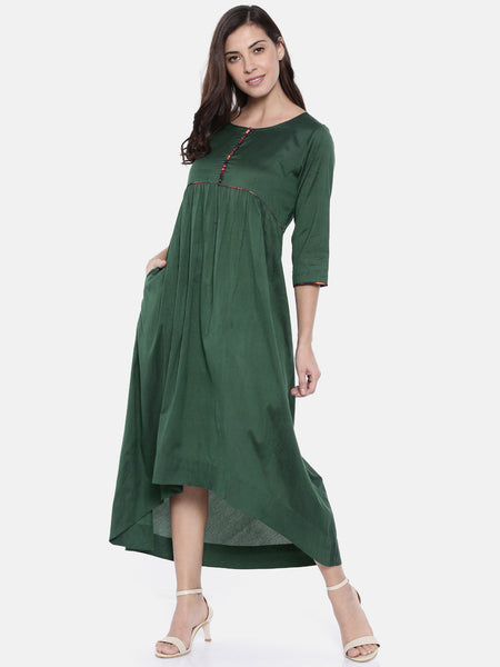 Green Cotton Silk Dress  - AS0196 - Asmi Shop
