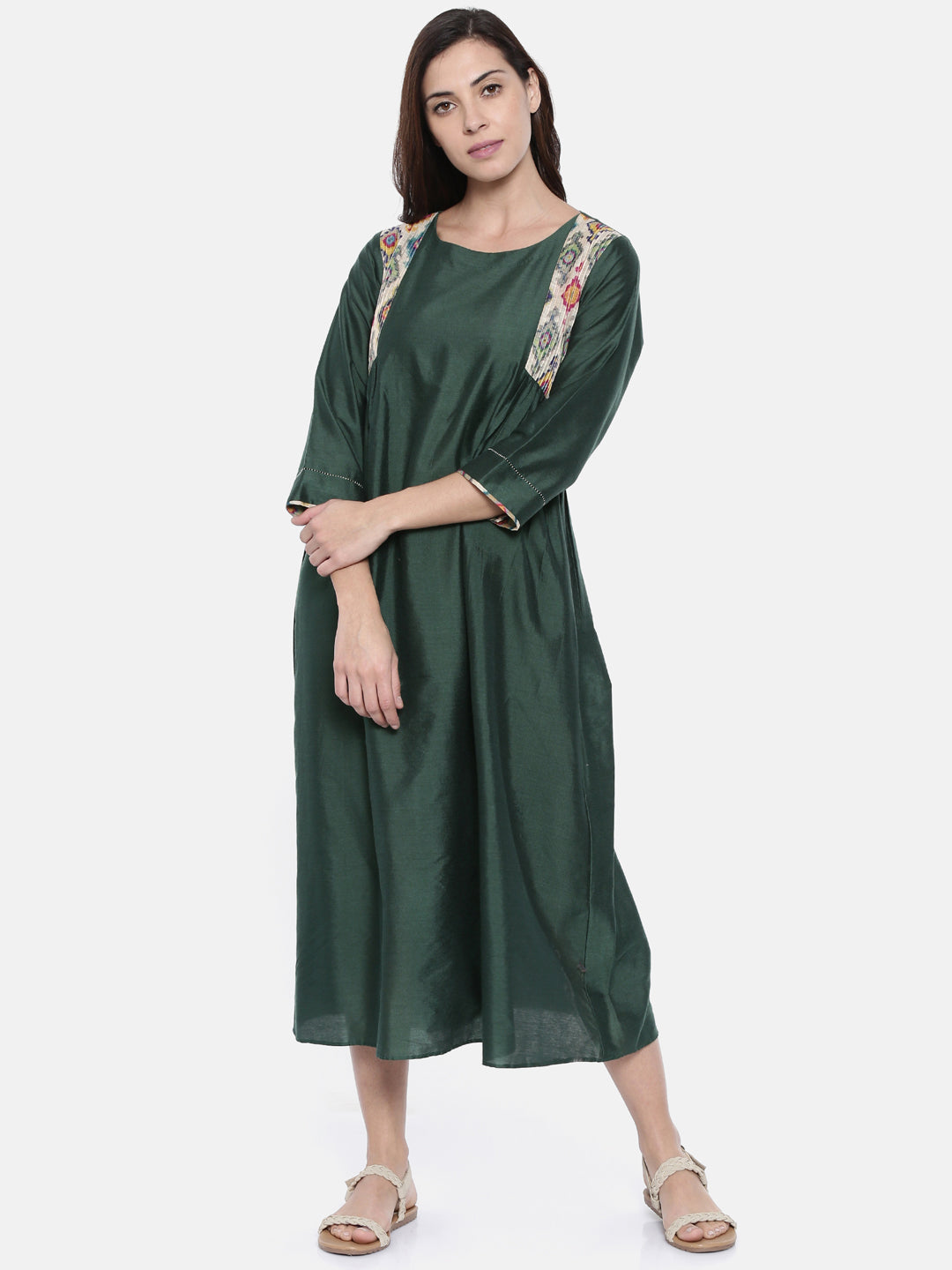 Green Cotton Chanderi Dress  - AS0197 - Asmi Shop
