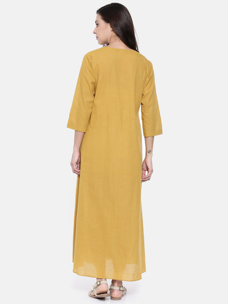 Mutard Pintuck Cotton Dress  - AS0199 - Asmi Shop