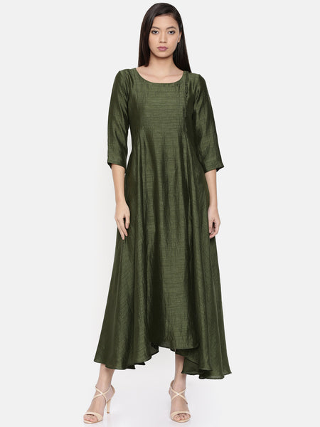 Rust green maxi dress with potli button detailing - AS0286 - Asmi Shop