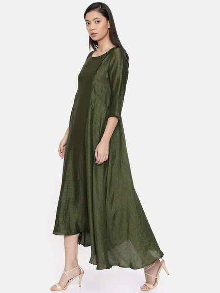 Rust green maxi dress with potli button detailing - AS0286 - Asmi Shop