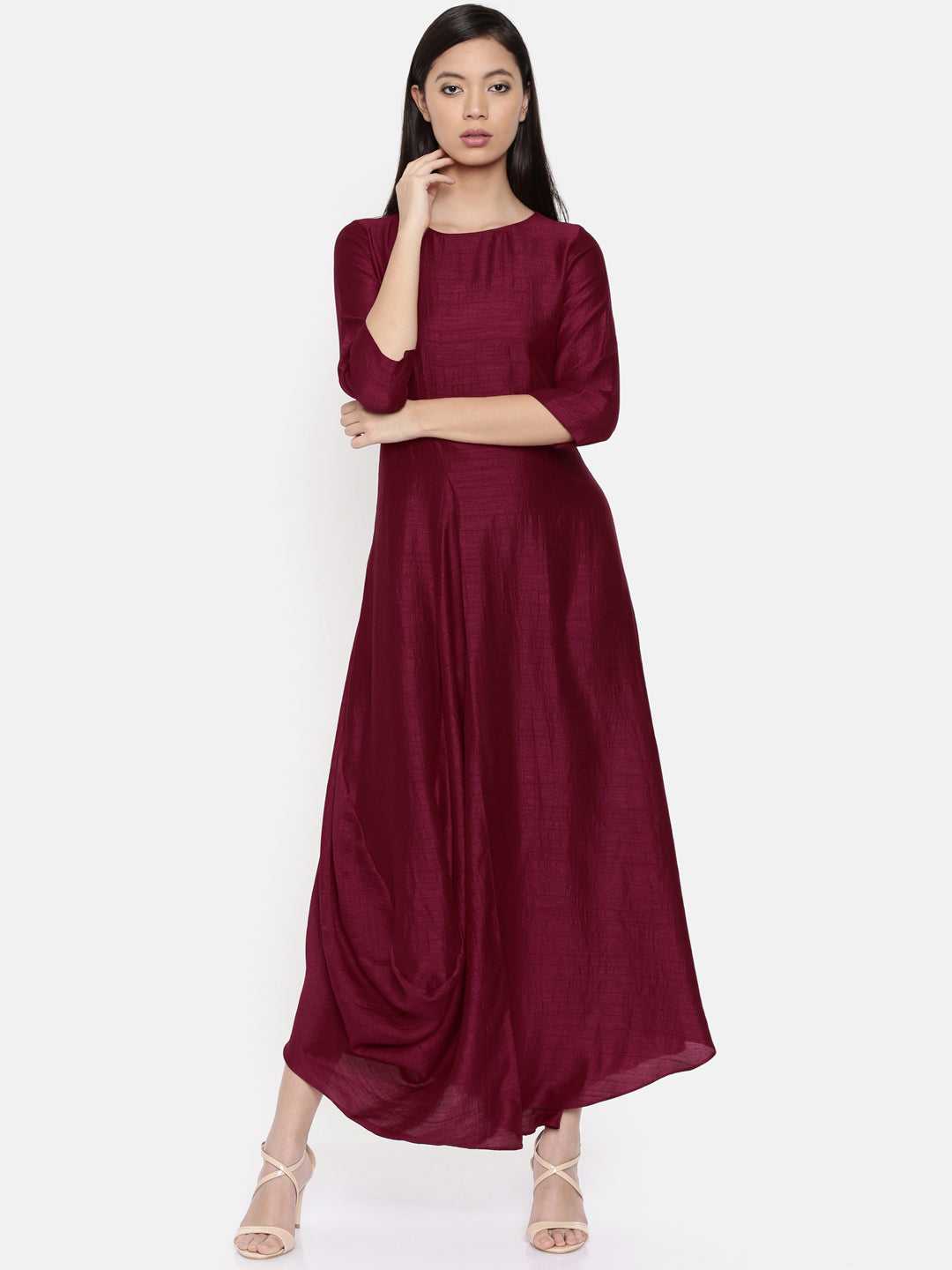 Wine coloured cowl hem maxi dress  - AS0290 - Asmi Shop
