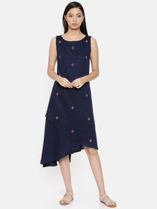 Assymetric blue dress with scattered embroidery  - AS0295 - Asmi Shop