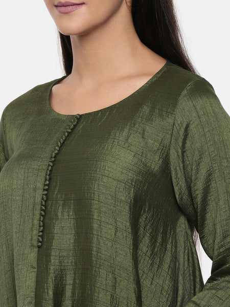 Green cotton silk dress with show potls - AS0304 - Asmi Shop