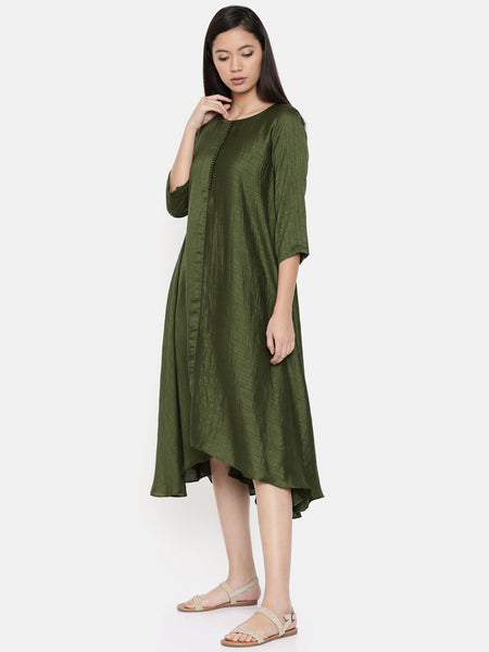 Rust green midi dress with potli buttons  - AS0306 - Asmi Shop