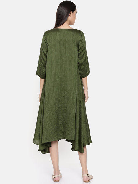 Rust green midi dress with potli buttons  - AS0306 - Asmi Shop