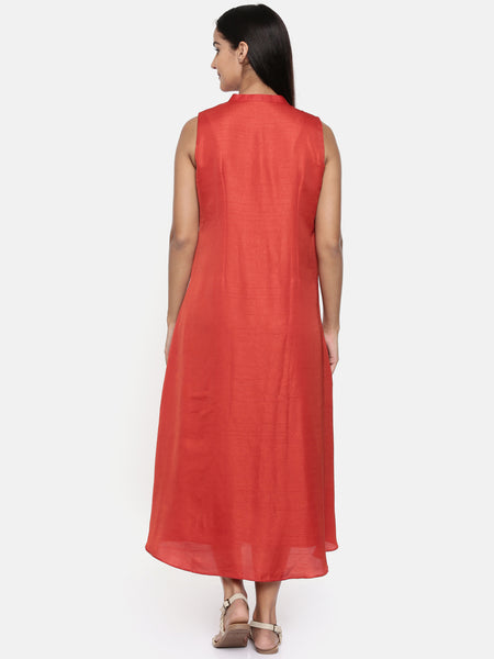 Rust orange cotton silk overlayered dress with sequins detailings - AS0319 - Asmi Shop