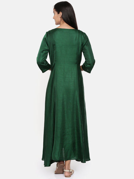 Green,cotton silk maxi dress with show potlis - AS0320 - Asmi Shop