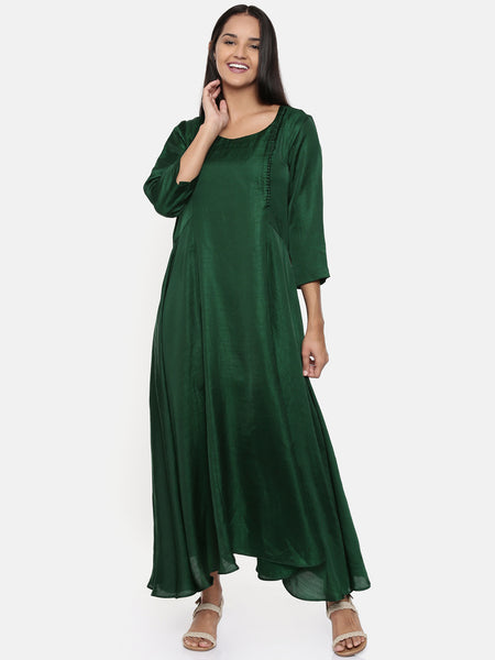 Green,cotton silk maxi dress with show potlis - AS0320 - Asmi Shop