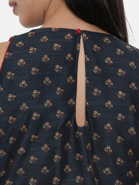 Plain Red and Chanderi,silk slub Asymmetrical dress - AS0324 - Asmi Shop