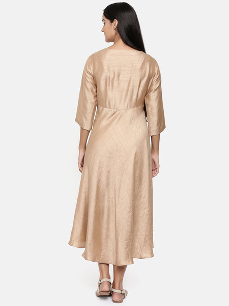 Brass gold, cotton silk high low cowl dress  - AS0332 - Asmi Shop